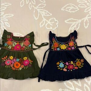 Floral Embroidered Dresses Mexico Set of 2